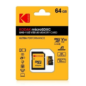 KODAK карта памяти microSDXC U3 Class 10 V30 A1 64GB + адаптер