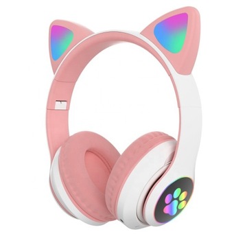 Дитячі навушники bluetooth LED котячі вуха RGB