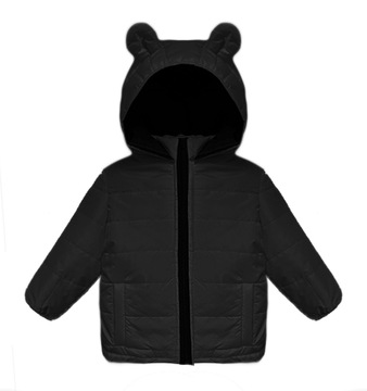 Дитяча стьобана куртка з капюшоном і вушками, чорна металева весняна куртка 110