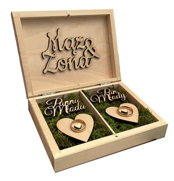 Подарочная коробка для обручальных колец с гравировкой натуральный мох свадьба