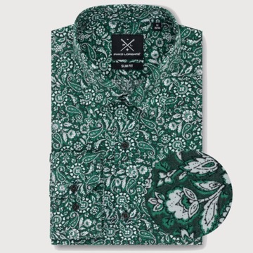 Зеленая мужская приталенная рубашка с цветочным рисунком PAKO LORENTE M