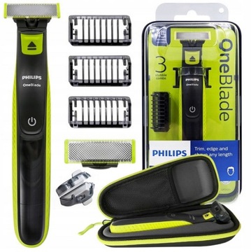 PHILIPS ONE BLADE БРИТВА ДЛЯ ТЕЛА И ЛИЦА БРИТВА ЧЕХОЛ НАБОР 3 НАСАДКИ