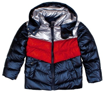 Зимняя куртка серебристая теплая темно-синяя стеганая 8 122 128