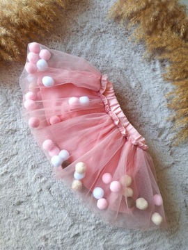 KODZIE юбка шаровары тюль для девочки годовалый розовый помпоны 86