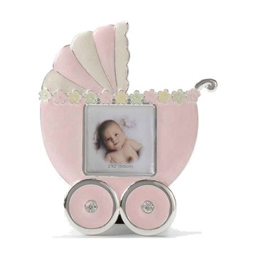 Детская рамка из перламутра-розовая, коляска
