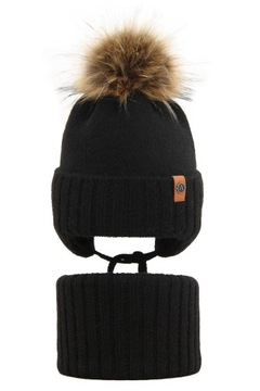 Зимовий комплект шапка з флісовою зав'язкою димар для хлопчика чорний 44 1 2 років