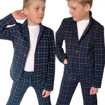 Клетчатый костюм для мальчиков, блейзер, брюки 140