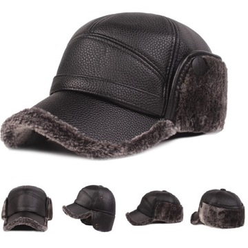 Чорна стильна нова зимова чоловіча шкіряна тепла шапка