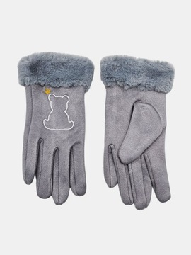 Молодіжні зимові рукавички для дівчаток з хутряним плюшевим ведмедиком теплі 20 см попелясті