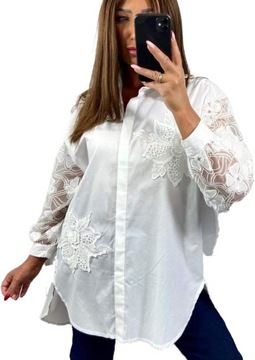 Жіноча сорочка елегантний бавовна мережива білий Розмір 52