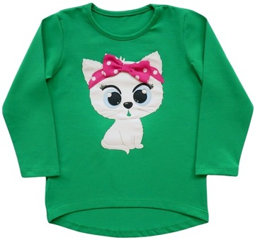 Блузка для девочки с котенком и полосой хлопок нашивки AIPI 122 зеленый