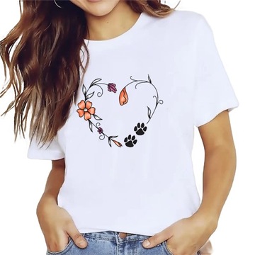 Белая женская футболка с принтом сердца M