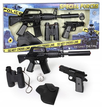 Комплект поліцейського 5в1-гвинтівка, пістолет, кобура, бінокль-Gonher 446/6