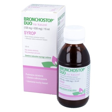 BRONCHOSTOP Duo 120 мг + 830 мг/15 мл сироп 120 мл Срок годности: 30.04.2024