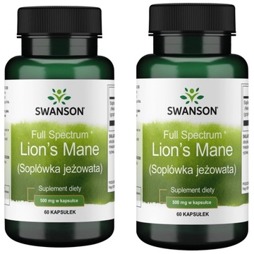 2x Swanson LION'S Mane Їжакова бурулька 500 mg 60 CAPS стрес пам'ять мозок