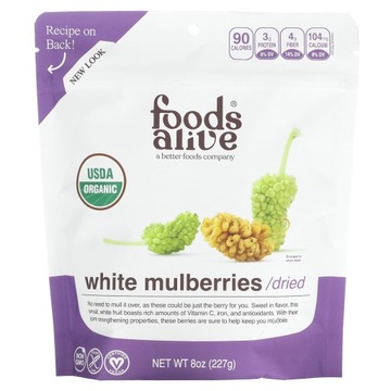 Foods Alive, Organic White Mulberries, Dried, 8 унцій (227 г)