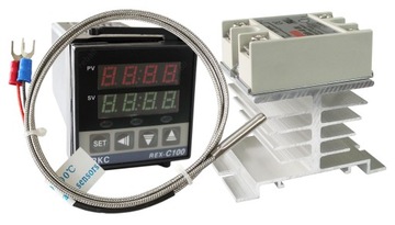 РЕГУЛЯТОР ТЕМПЕРАТУРЫ PID C100V ДАТЧИК SSR 40A ТЕПЛООТВОД