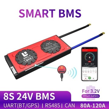 BMS DALY 8S 24V 120A Smart LiFePO4 з Bluetooth і інтерфейсом UART CAN