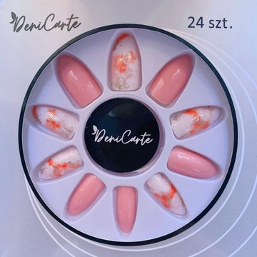 Накладные ногти мраморные злотые ногти с клеем 24шт персиковый Пух