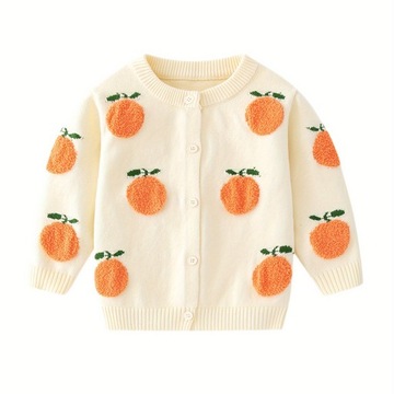 В'язаний кардиган для дівчаток, осінньо-зимовий дитячий светр з фруктовим малюнком