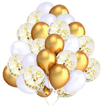 Набор воздушных шаров белые злотые конфетти Причастие Крещение день рождения 30шт.