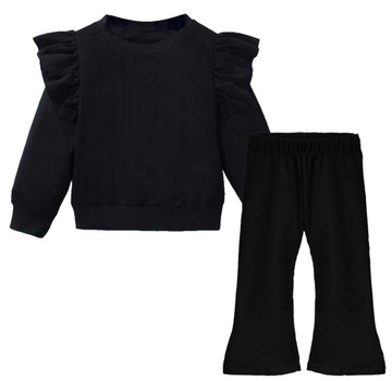 104 детский костюм толстовка брюки колокола толстовка с оборками черный