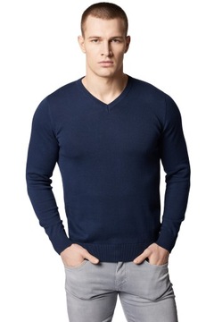 Чоловічий светр темно-синій бавовна V-подібний виріз Pm6 L