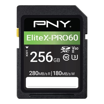 Карта памяти SDXC PNY EliteX-PRO60 256GB 280mb/s 180MB/S и-UHS II V60 1800