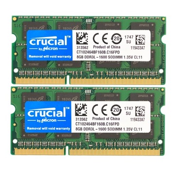 Crucial DDR3 16GB 1600 2X 8GB PC3-12800 ноутбук SODIMM Memory RAM