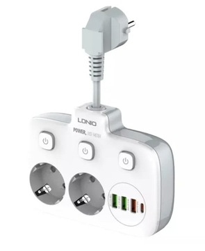 Подовжувач живлення з зарядним пристроєм 2x USB-C роз'єм 3X USB