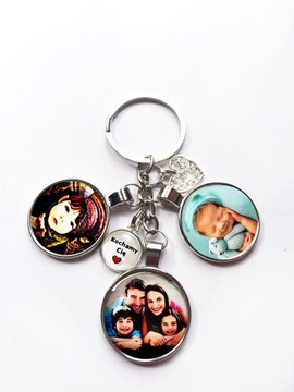 Брелок для ключей с тремя фотографиями фотобрелок подарок День мамы папы отца