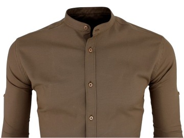 Мужская рубашка коричневая, шоколадная, кофейная, воротник-стойка новая модель 993 M