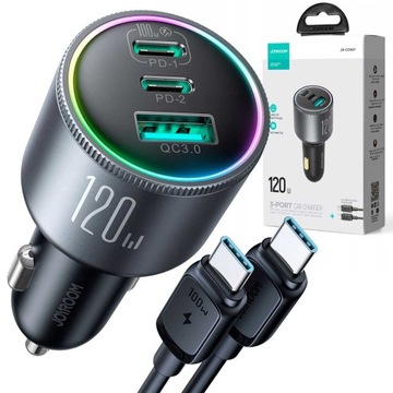 Автомобильное зарядное устройство JOYROOM 120 Вт 2xUSB-C USB - A + кабель USB-C 100 Вт QC PD