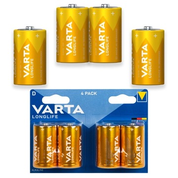 Щелочные батареи VARTA R20 D LONGLIFE 4 шт.