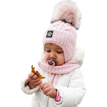 Вязаная шапка и дымоход для девочек зимний комплект