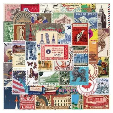 Поштові марки Mix наклейки для ноутбука 50 шт