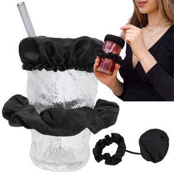 ЧОРНА ГУМКА ДЛЯ ВОЛОССЯ SCRUNCHIE COVERCUP NIGHTCAP COVER DRINK CUP 2В1