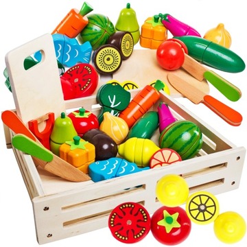 Дерев'яні овочі фрукти нарізки для дітей навчання Монтессорі набір XXL