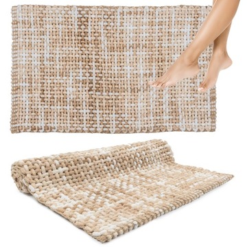 Мягкий моющийся бежевый плетеный абсорбирующий коврик для ванной комнаты в стиле бохо 50x80 см