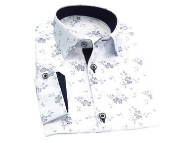 Формальная рубашка элегантные цветы белый / темно-синий 158