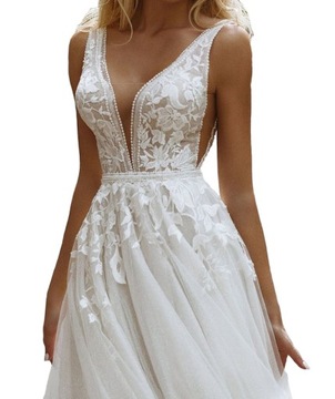 Свадебное платье трапециевидной формы с блестками и бусинами 42 XL уже