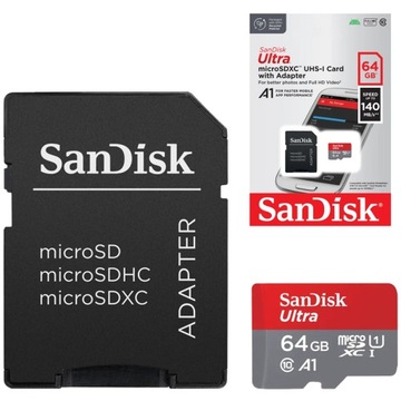 Карта памяти SanDisk micro SD 64 ГБ 140 МБ/с A1/10
