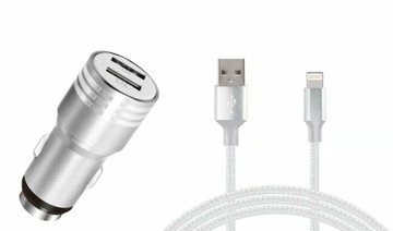 Автомобільний зарядний пристрій 2xUSB + кабель iPhone 2.4 A
