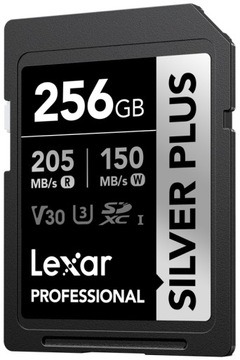 Lexar SDXC Professional Silver Plus 256GB R205MB/S W150MB/s U3 V30 UHS-I