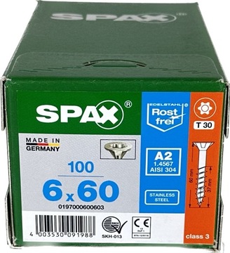 Винты из нержавеющей стали 6x60 мм винты для дерева A2 SPAX из нержавеющей стали 100 шт.