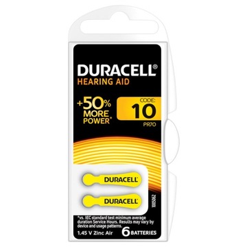 6 x DURACELL10 PR70 слуховой аппарат батарея