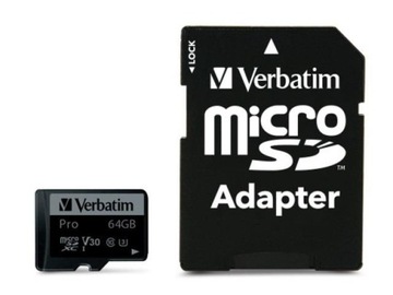 Карта памяти Micro SDXC Verbatim 64GB Class 10 UHS - 1 + SD-адаптер