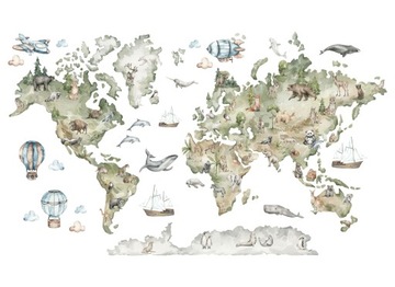 Наклейки на стіну карта світу з тваринами карта світу для дітей
