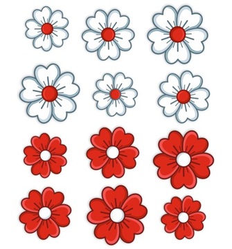 Украшение цветком бело-красного цвета (двусторонняя, 12 шт.)