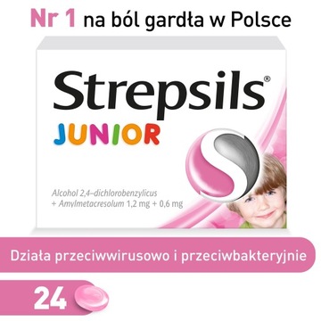Strepsils Junior, пастилки без цукру старше 6 років, 24 штуки